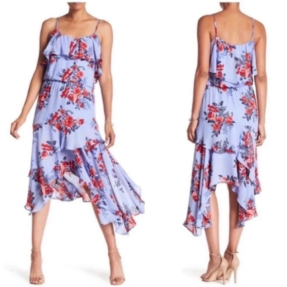 Parker Floral Ruffle Asymmetrical Midi Dress - Picture 1 of 7